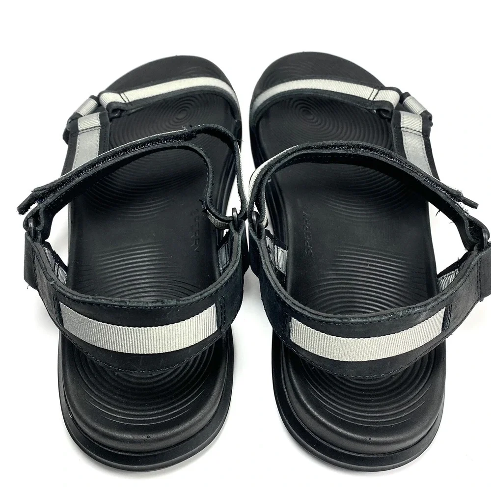Sperry Regatta Mens Sandals Black/Gray Leather/Canvas Size 10 M NEW